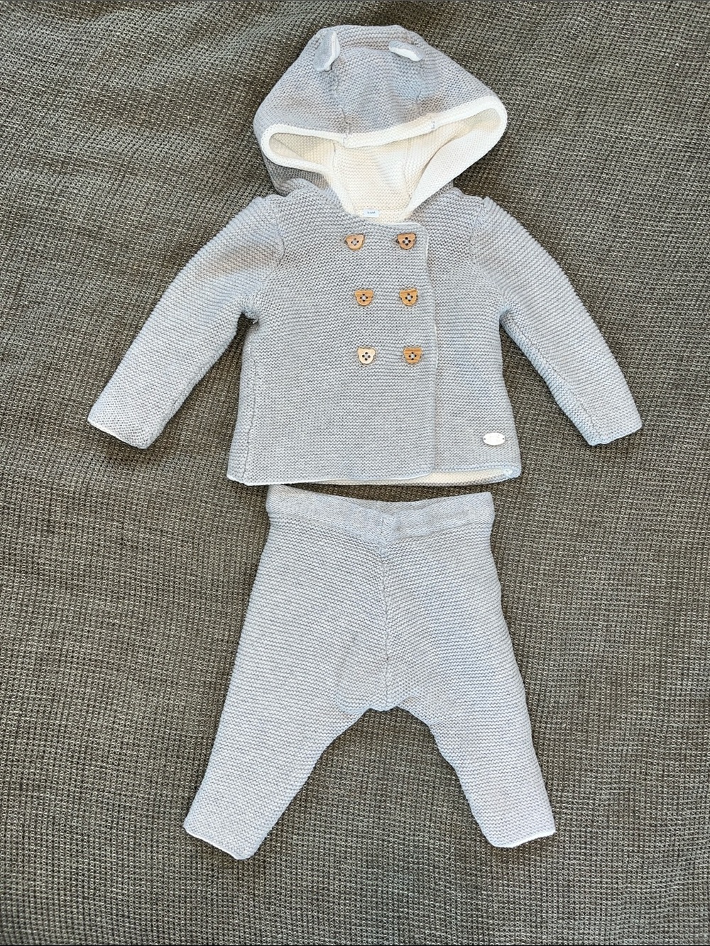 Baby Knit Hooded Matching Set in Light Gray